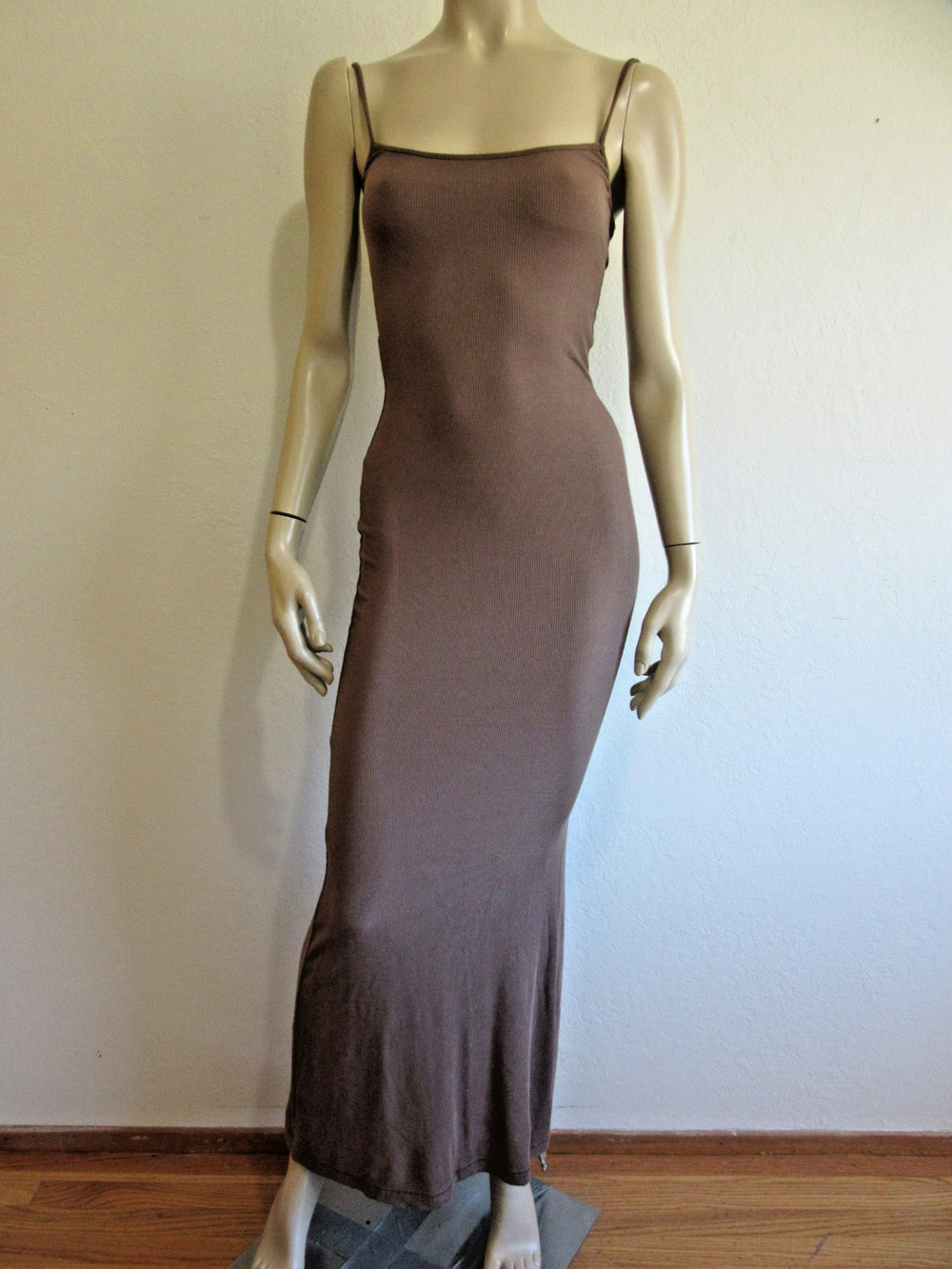 SKIMS Brown Soft Lounge Bodycon L Ribbed Sleeveless Maxi Dress-CA